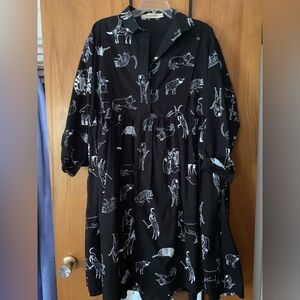 Adorable dress- black with white animals-L